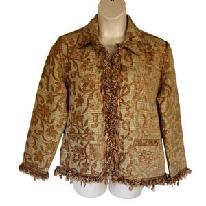 NWOT Yak Magik Fringes Brocade Brown Blazer Jacket XL